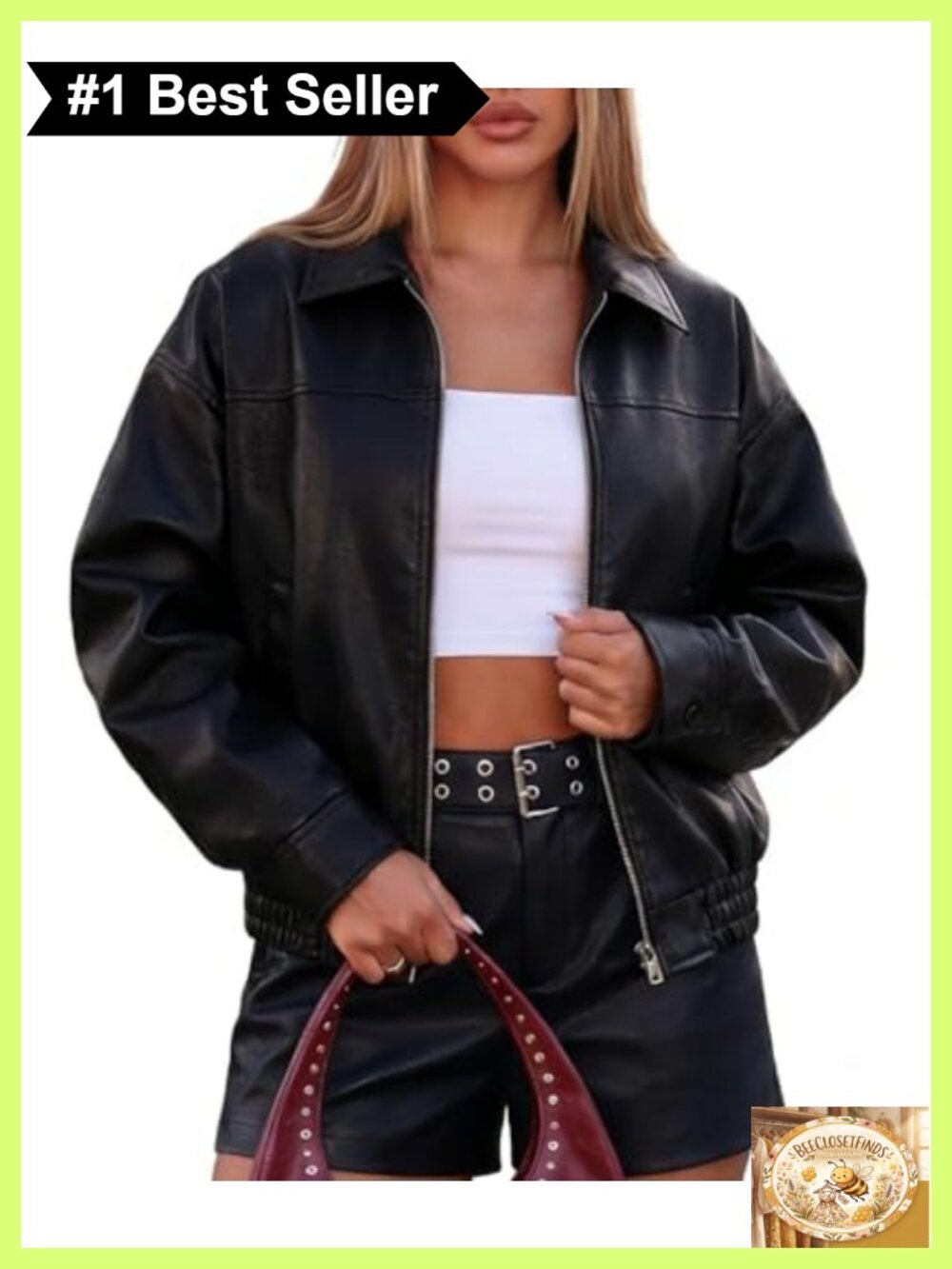 Faux Leather Bomber Jacket Womens Fitted Waist Moto Biker Zip Casual